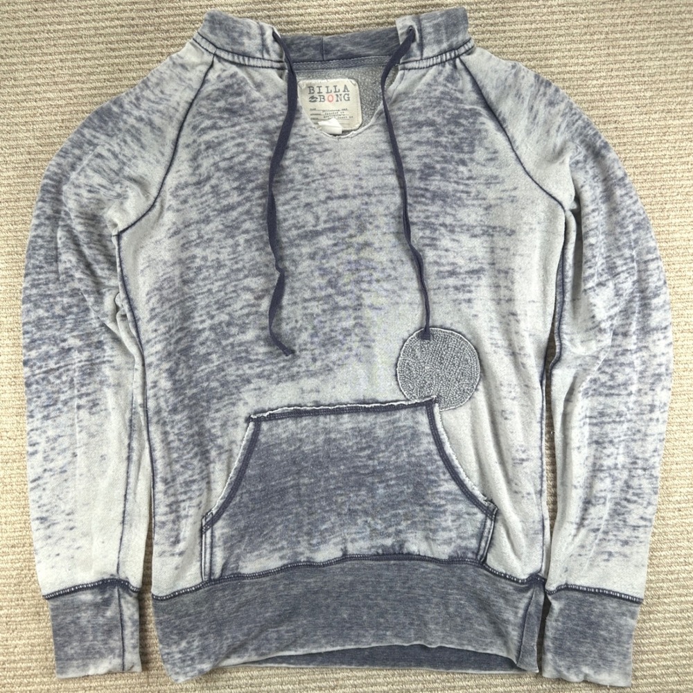 Billabong Hoodie Women Medium Gray Blue Burnout Wash Surf Beachy Boho Sweatshirt - Picture 7 of 14
